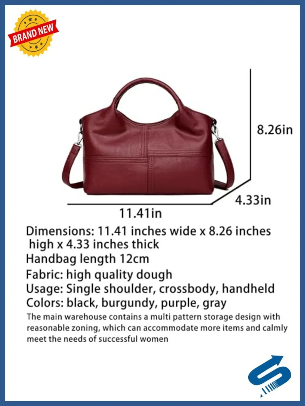 FSD. WG Leather Shoulder Bag Women Top Handle Tote Satchel Hobo